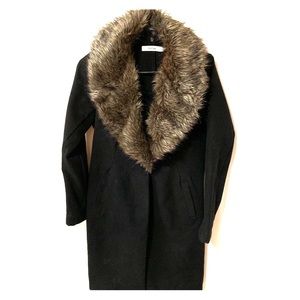 Black Coat with Faux Fur Collar